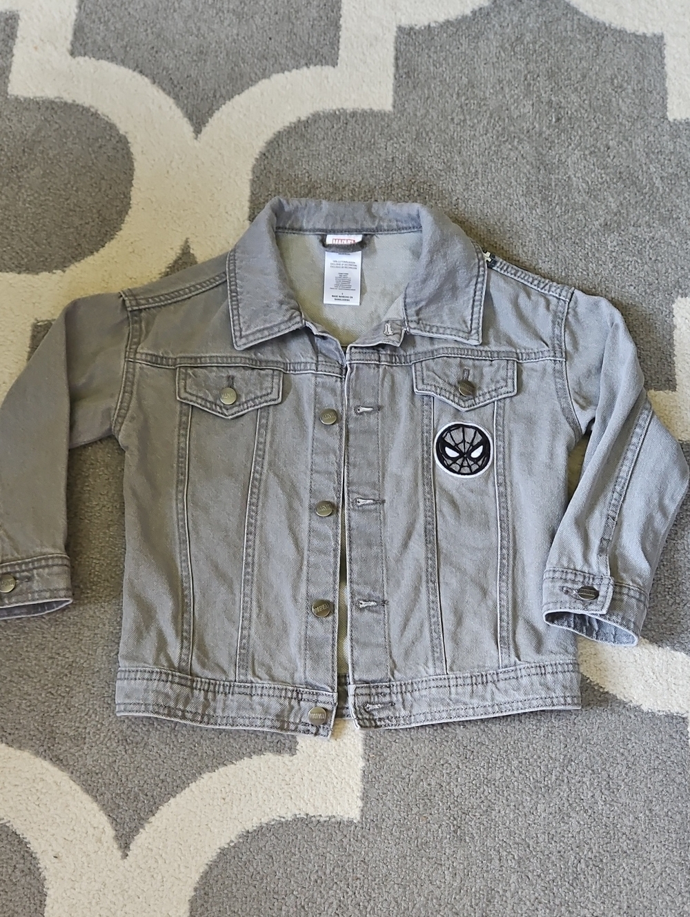 Marvel Kids' Light Gray Jean Jacket with Spider Emblem
